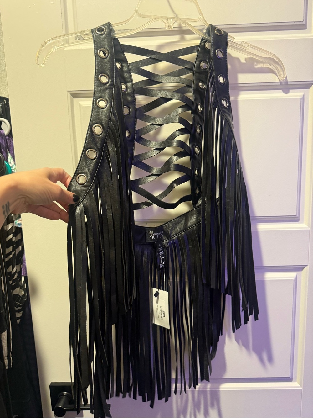 Dolls Kill Black Faux Leather Fringe Lace-Up Vest - Picture 5 of 5